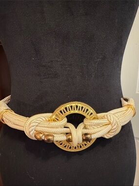 Gold-Tone Rope Knot Belt with Ivory Braided Cord 33”